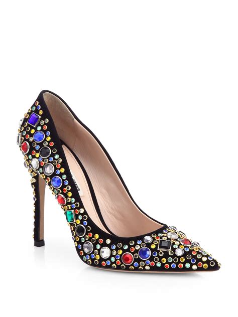 miu miu donna jeweled suede pumps|Women's pumps shoes .